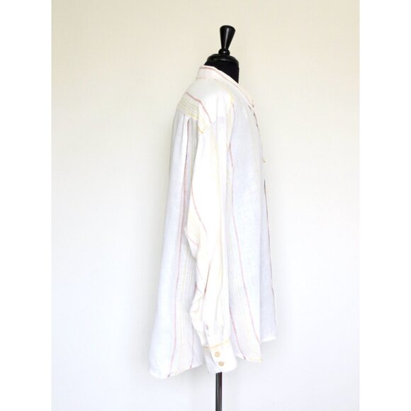 Tommy Bahama Relax 100% Linen Button Front Shirt Striped Ivory Yellow XXL - Picture 4 of 7